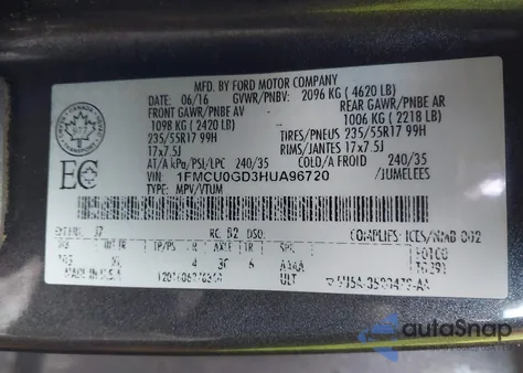 2017 Ford Escape Se from USA, damaged, VIN 1FMCU0GD3HUA96720